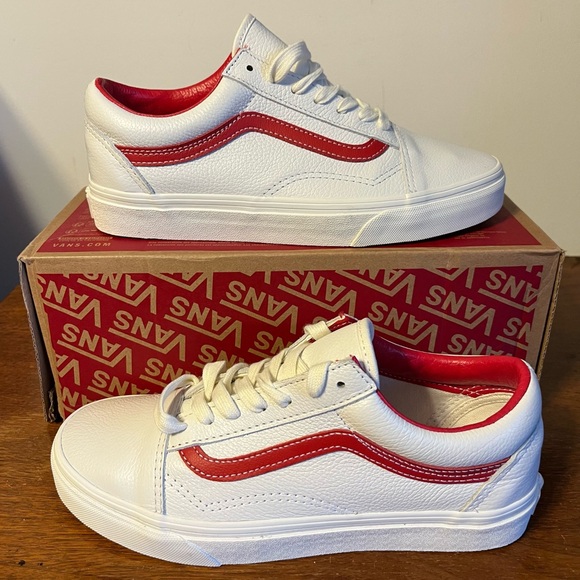 Vans Shoes - Vans White Red Vintage Leather Sneakers